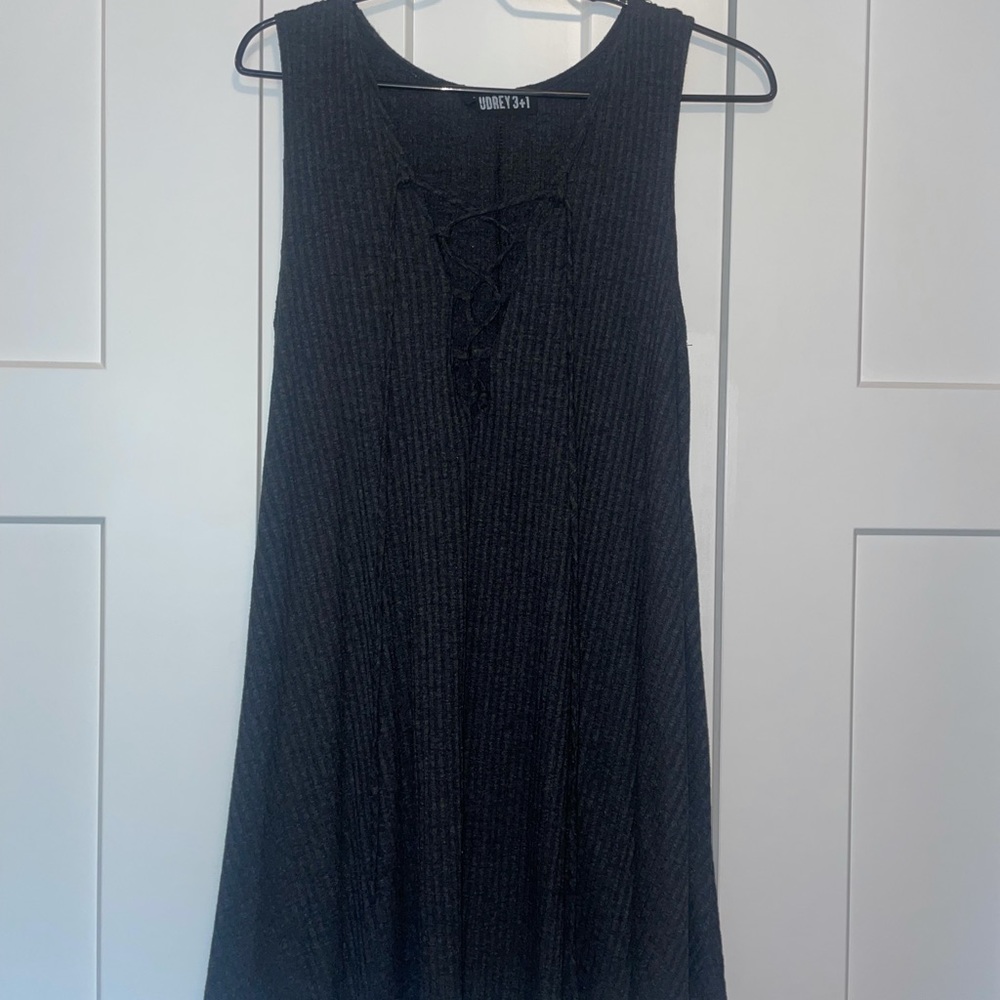 Black lace up swing dress